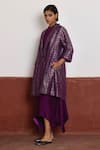 Buy_Shorshe Clothing_Purple Dress Raw Silk Woven Floral Dress Band Asymmetric With Jacket _Online_at_Aza_Fashions