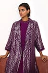 Shop_Shorshe Clothing_Purple Dress Raw Silk Woven Floral Dress Band Asymmetric With Jacket _Online_at_Aza_Fashions