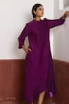 Shorshe Clothing_Purple Dress Raw Silk Woven Floral Dress Band Asymmetric With Jacket _at_Aza_Fashions