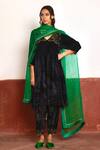 Buy_Shorshe Clothing_Black Velvet Lace, Zari V-neck Embroidered Gathered Kurta And Salwar _at_Aza_Fashions