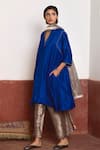 Shorshe Clothing Blue Silk, Tissue V-neck Pure Jhabla Kurta And Pant Set Online at Aza Fashions Shorshe Clothing_Blue Silk, Tissue V-neck Pure Jhabla Kurta And Pant Set _Online_at_Aza_Fashions