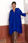 Shop Shorshe Clothing Blue Silk, Tissue V-neck Pure Jhabla Kurta And Pant Set Online at Aza Fashions Shop_Shorshe Clothing_Blue Silk, Tissue V-neck Pure Jhabla Kurta And Pant Set _Online_at_Aza_Fashions