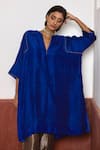 Shorshe Clothing Blue Silk, Tissue V-neck Pure Jhabla Kurta And Pant Set at Aza Fashions Shorshe Clothing_Blue Silk, Tissue V-neck Pure Jhabla Kurta And Pant Set _at_Aza_Fashions