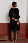 Shop_Shorshe Clothing_Black Kurta Velvet And Brocade Hand Embroidered Floral V Neck Kaftan & Pant Set _at_Aza_Fashions