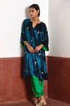 Shorshe Clothing_Blue Velvet Hand Embroidered Floral Notched V Kurta And Salwar Set _Online_at_Aza_Fashions