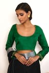 Buy_Shorshe Clothing_Green Pure Silk Hand Embroidered Floral Scoop U Cuff Blouse _at_Aza_Fashions