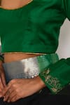 Buy_Shorshe Clothing_Green Pure Silk Hand Embroidered Floral Scoop U Cuff Blouse _Online_at_Aza_Fashions