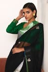 Shop_Shorshe Clothing_Green Pure Silk Hand Embroidered Floral Scoop U Cuff Blouse _Online_at_Aza_Fashions