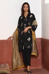 Buy_Shorshe Clothing_Black Kaftan Brocade Woven Floral V Neck And Pant Set _at_Aza_Fashions