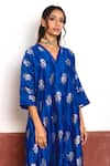 Buy_Shorshe Clothing_Blue Kaftan Brocade Woven Floral V Neck And Cigarette Pant Set _Online_at_Aza_Fashions