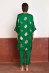 Shop_Shorshe Clothing_Green Kaftan Brocade Woven Floral V Neck Flower And Cigarette Pant Set _at_Aza_Fashions