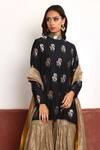 Shorshe Clothing_Black Kurta Brocade Woven Floral Polo Neck And Sharara Set _Online_at_Aza_Fashions