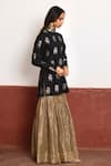 Buy_Shorshe Clothing_Black Kurta Brocade Woven Floral Polo Neck And Sharara Set _Online_at_Aza_Fashions