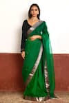 Buy_Shorshe Clothing_Green Silk Organza Hand Embroidered And Woven Sequin Thread & Saree _at_Aza_Fashions