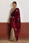 Buy_Shorshe Clothing_Red Tissue Hand Embroidered Patch Work Color Block Saree _at_Aza_Fashions