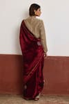 Shop_Shorshe Clothing_Red Tissue Hand Embroidered Patch Work Color Block Saree _at_Aza_Fashions