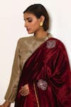 Shorshe Clothing_Red Tissue Hand Embroidered Patch Work Color Block Saree _Online_at_Aza_Fashions