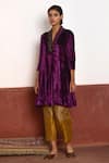 Buy_Shorshe Clothing_Purple Velvet Hand Embroidered Zardozi Work V Neck Yoke Anarkali And Pant Set _at_Aza_Fashions