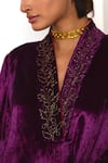 Buy_Shorshe Clothing_Purple Velvet Hand Embroidered Zardozi Work V Neck Yoke Anarkali And Pant Set _Online_at_Aza_Fashions