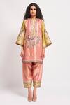 Aisha Rao_Peach Tissue Sequins, Beads, Embroidery Round Persica Embellished Kurta Pant Set _Online_at_Aza_Fashions