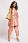 Buy_Aisha Rao_Peach Tissue Sequins, Beads, Embroidery Round Persica Embellished Kurta Pant Set _Online_at_Aza_Fashions