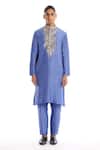 Buy_Aisha Rao_Blue Silk Sequins Flame Yoke Embellished Kurta And Pant Set _at_Aza_Fashions