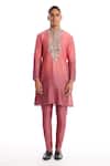 Buy_Aisha Rao_Pink Silk Embellished Sequins Dawn Yoke Kurta And Pant Set _at_Aza_Fashions