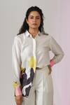 Buy_Sanjana reddy Designs_White Satin Silk Print Floral Collared Neck Wild Flower Shirt _at_Aza_Fashions