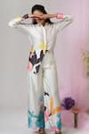 Sanjana reddy Designs_White Satin Silk Print Floral Collared Neck Wild Flower Shirt _Online_at_Aza_Fashions