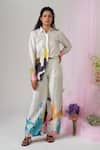 Buy_Sanjana reddy Designs_White Satin Silk Print Floral Collared Neck Wild Flower Shirt _Online_at_Aza_Fashions