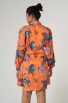 Shop_Sanjana reddy Designs_Orange Satin Silk Print Fauna Collar Neck Short Shirt Dress _at_Aza_Fashions