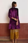 Shop_Shorshe Clothing_Purple Velvet Hand Embroidered Zardozi Work V Neck Yoke Anarkali And Pant Set _at_Aza_Fashions