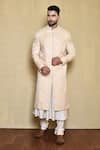 Buy_Arihant Rai Sinha_Peach Silk Embroidery Rosa Fleur Woven Sherwani Set _at_Aza_Fashions