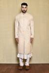 Arihant Rai Sinha_Peach Silk Embroidery Rosa Fleur Woven Sherwani Set _at_Aza_Fashions