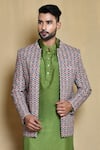 Aryavir Malhotra_Multi Color Silk Woven Tulip Motif Jacket Kurta Set _at_Aza_Fashions