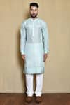 Buy_Aryavir Malhotra_Blue Silk Woven Lobelia Bloom Maze Jacket Kurta Set _Online_at_Aza_Fashions