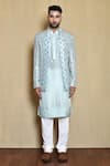 Shop_Aryavir Malhotra_Blue Silk Woven Lobelia Bloom Maze Jacket Kurta Set _Online_at_Aza_Fashions