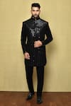 Buy_Aryavir Malhotra_Black Polynosic Embellished Stripe Sherwani _at_Aza_Fashions