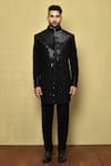 Aryavir Malhotra_Black Polynosic Embellished Stripe Sherwani _Online_at_Aza_Fashions