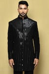 Buy_Aryavir Malhotra_Black Polynosic Embellished Stripe Sherwani _Online_at_Aza_Fashions