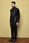 Shop_Aryavir Malhotra_Black Polynosic Embellished Stripe Sherwani _Online_at_Aza_Fashions