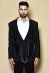 Buy_Aryavir Malhotra_Black Cotton Blend Embellished Cutdana Tuxedo _Online_at_Aza_Fashions