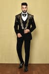 Buy_Aryavir Malhotra_Black Polynosic Embellished Stripe Tuxedo _at_Aza_Fashions