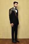 Aryavir Malhotra_Black Polynosic Embellished Stripe Tuxedo _at_Aza_Fashions