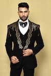 Buy_Aryavir Malhotra_Black Polynosic Embellished Stripe Tuxedo 