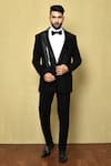 Buy_Aryavir Malhotra_Black Cotton Blend Embellished Stripe Panel Tuxedo _at_Aza_Fashions