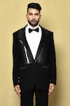 Aryavir Malhotra_Black Cotton Blend Embellished Stripe Panel Tuxedo _Online_at_Aza_Fashions