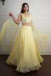 Buy_house of mithi kalra_Yellow Georgette Embroidered Pearl V Neck Mirror Blouse Lehenga Set _at_Aza_Fashions