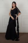 Buy_house of mithi kalra_Black Georgette Tassel Pre-draped Ruffle Saree With Blouse _at_Aza_Fashions