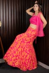 Buy_house of mithi kalra_Pink Georgette Hand Embroidered Sequins Floral Print Lehenga Set With Jacket _at_Aza_Fashions